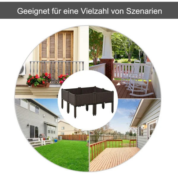 Verhoogd bloembed 4 delig plantenbak met afvoergaten rattan look diy bruin 40x40x44cm ideaal voor tuin en balkon 8