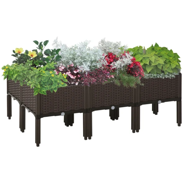 Verhoogd bloembed 6 delig plantenbak rattan look met afvoergaten diy bruin 40x40x44cm voor tuin & balkon 1