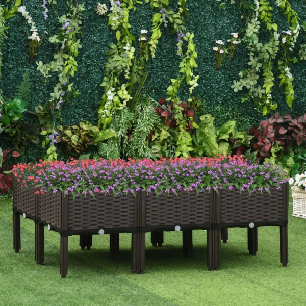 Verhoogd bloembed 6 delig plantenbak rattan look met afvoergaten diy bruin 40x40x44cm voor tuin & balkon 2
