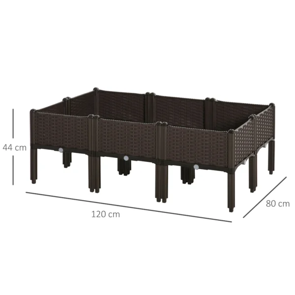 Verhoogd bloembed 6 delig plantenbak rattan look met afvoergaten diy bruin 40x40x44cm voor tuin & balkon 4