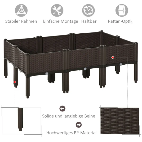 Verhoogd bloembed 6 delig plantenbak rattan look met afvoergaten diy bruin 40x40x44cm voor tuin & balkon 5