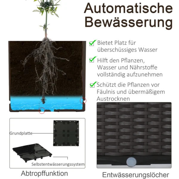 Verhoogd bloembed 6 delig plantenbak rattan look met afvoergaten diy bruin 40x40x44cm voor tuin & balkon 6