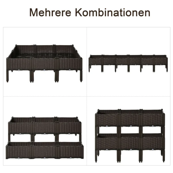 Verhoogd bloembed 6 delig plantenbak rattan look met afvoergaten diy bruin 40x40x44cm voor tuin & balkon 7