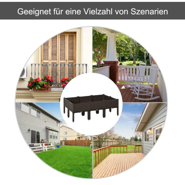 Verhoogd bloembed 6 delig plantenbak rattan look met afvoergaten diy bruin 40x40x44cm voor tuin & balkon 8