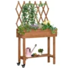 Verhoogd bloembed met klimrek bloembak op wielen met plank van massief hout voor terras en tuin in bruin 79x29x130cm 1
