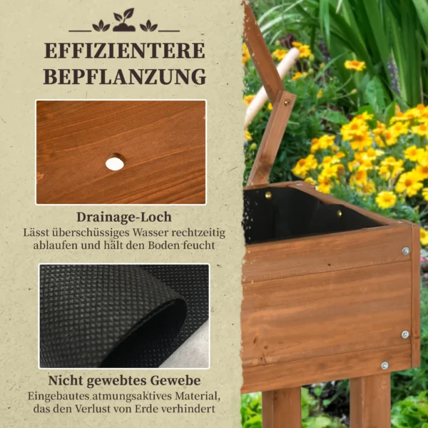 Verhoogd bloembed met klimrek bloembak op wielen met plank van massief hout voor terras en tuin in bruin 79x29x130cm 7