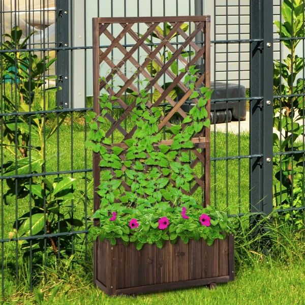 Verhoogd bloembed met klimrek bloembak van hout 72,5x31,5x149,5cm ideaal voor klimplanten & rozen in de tuin 2