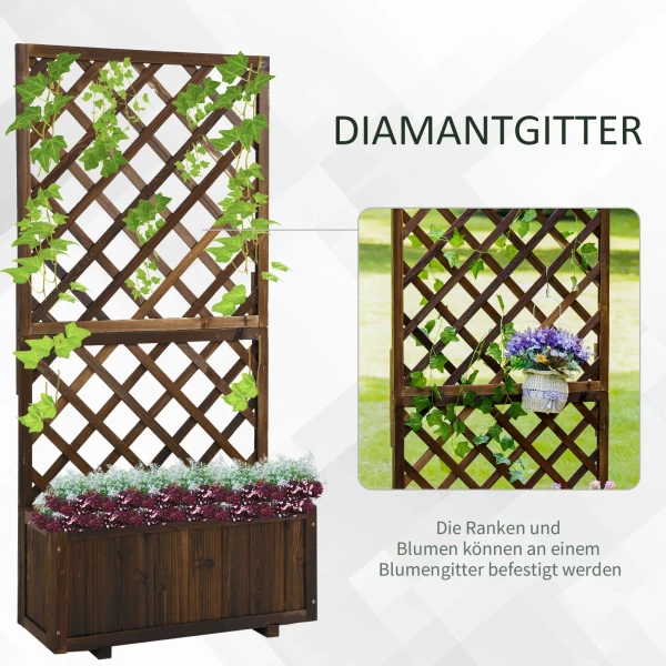 Verhoogd bloembed met klimrek bloembak van hout 72,5x31,5x149,5cm ideaal voor klimplanten & rozen in de tuin 5