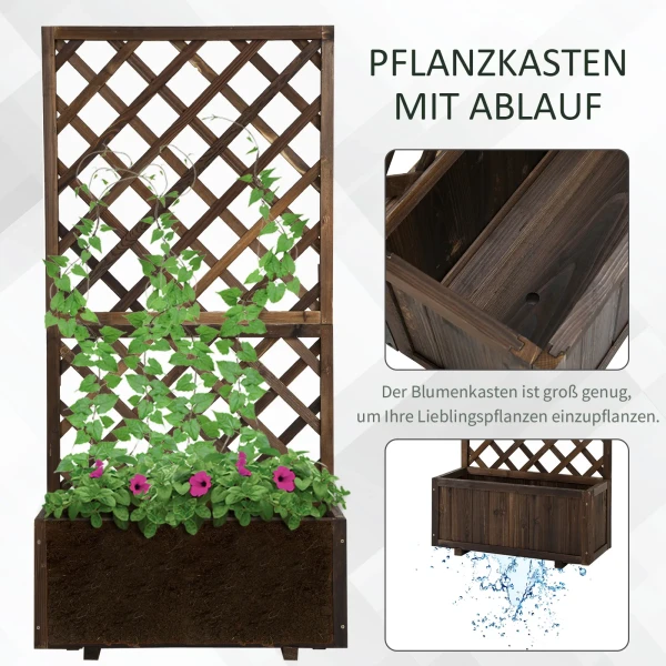 Verhoogd bloembed met klimrek bloembak van hout 72,5x31,5x149,5cm ideaal voor klimplanten & rozen in de tuin 6