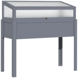 Verhoogd houten bed met vroege oogst 2 in 1 kas voor tomaten & groentebed, polycarbonaat grijs 120x54x112/122cm 1