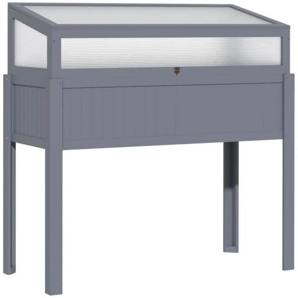 Verhoogd houten bed met vroege oogst 2 in 1 kas voor tomaten & groentebed, polycarbonaat grijs 120x54x112/122cm 1