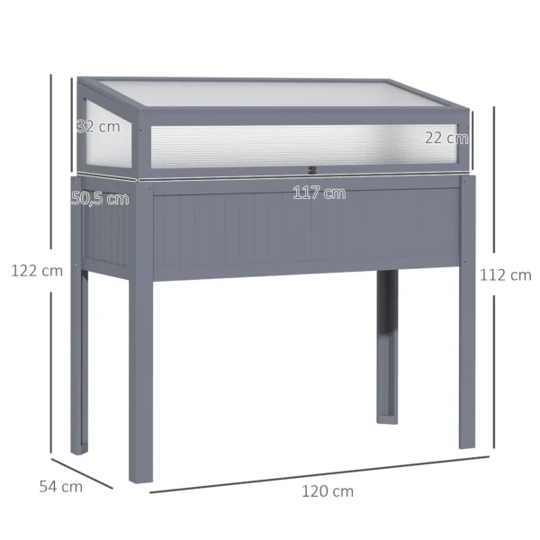 Verhoogd houten bed met vroege oogst 2 in 1 kas voor tomaten & groentebed, polycarbonaat grijs 120x54x112/122cm 4
