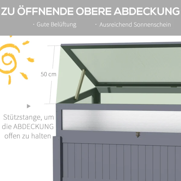Verhoogd houten bed met vroege oogst 2 in 1 kas voor tomaten & groentebed, polycarbonaat grijs 120x54x112/122cm 7