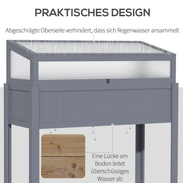 Verhoogd houten bed met vroege oogst 2 in 1 kas voor tomaten & groentebed, polycarbonaat grijs 120x54x112/122cm 8