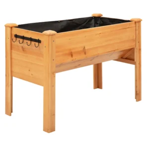 Verhoogd kruidenbed plantenbak van hout met afvoergat & haak, bloembak op poten 124x60x81 cm in natuurlijke kleur 1
