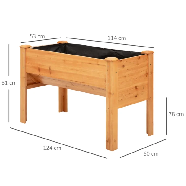 Verhoogd kruidenbed plantenbak van hout met afvoergat & haak, bloembak op poten 124x60x81 cm in natuurlijke kleur 4