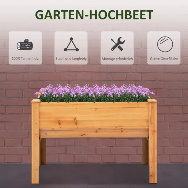 Verhoogd kruidenbed plantenbak van hout met afvoergat & haak, bloembak op poten 124x60x81 cm in natuurlijke kleur 5