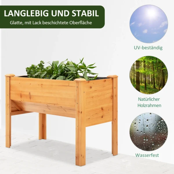 Verhoogd kruidenbed plantenbak van hout met afvoergat & haak, bloembak op poten 124x60x81 cm in natuurlijke kleur 7