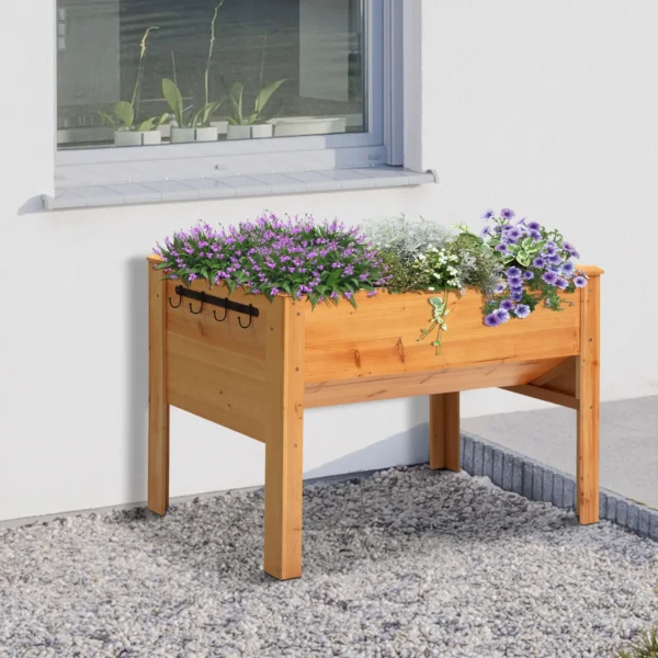 Verhoogd kruidenbed plantenbak van hout met afvoergat & haak, bloembak op poten 124x60x81 cm in natuurlijke kleur 8