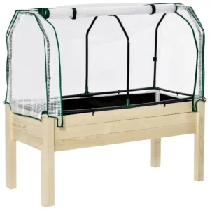 Verhoogd kweekbed 121x55x117 cm van sparrenhout met beschermende folie en drainagegaten, waterdicht voor tuin & balkon in natuurlijke kleur 1