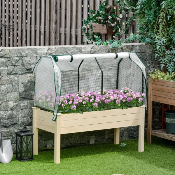 Verhoogd kweekbed 121x55x117 cm van sparrenhout met beschermende folie en drainagegaten, waterdicht voor tuin & balkon in natuurlijke kleur 2