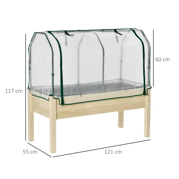 Verhoogd kweekbed 121x55x117 cm van sparrenhout met beschermende folie en drainagegaten, waterdicht voor tuin & balkon in natuurlijke kleur 4