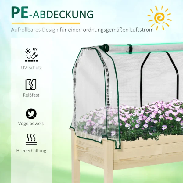 Verhoogd kweekbed 121x55x117 cm van sparrenhout met beschermende folie en drainagegaten, waterdicht voor tuin & balkon in natuurlijke kleur 5