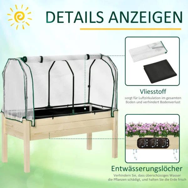 Verhoogd kweekbed 121x55x117 cm van sparrenhout met beschermende folie en drainagegaten, waterdicht voor tuin & balkon in natuurlijke kleur 6