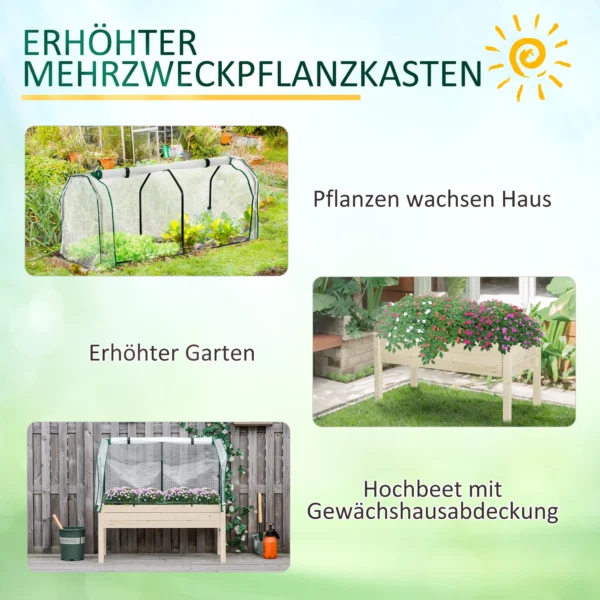 Verhoogd kweekbed 121x55x117 cm van sparrenhout met beschermende folie en drainagegaten, waterdicht voor tuin & balkon in natuurlijke kleur 7