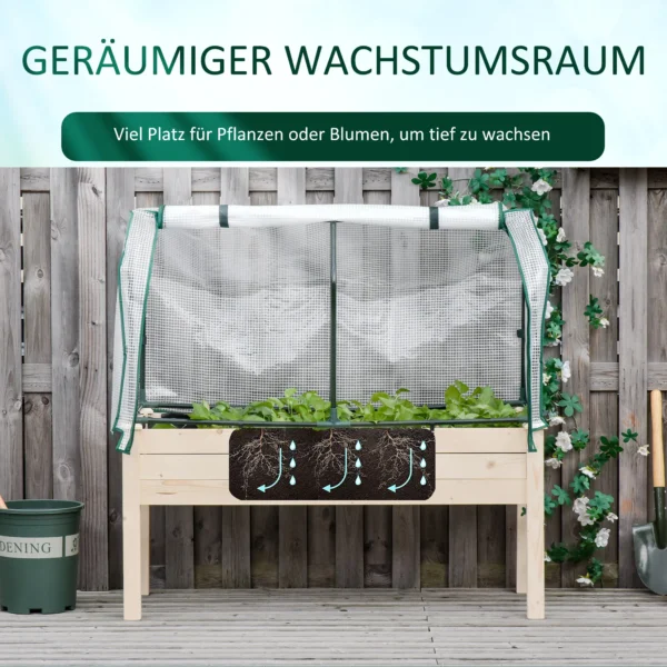Verhoogd kweekbed 121x55x117 cm van sparrenhout met beschermende folie en drainagegaten, waterdicht voor tuin & balkon in natuurlijke kleur 8