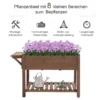 Verhoogde plantenbak 123x54x74cm met 8 roosters & opvouwbare plank van massief hout in bruin voor tuin & terras 5