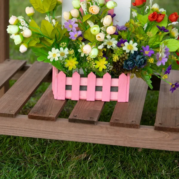Verhoogde plantenbak 123x54x74cm met 8 roosters & opvouwbare plank van massief hout in bruin voor tuin & terras 9