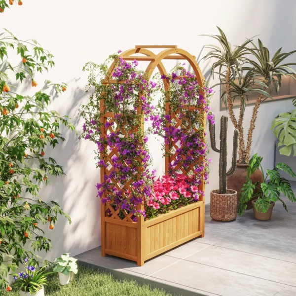 Verhoogde plantenbak met klimrek, gebogen dak trellis plantenbak hout, tuin trellis 83x36x145cm voor tuin balkon terras, bloempot voor klimplanten mandplanten, bloemen 10