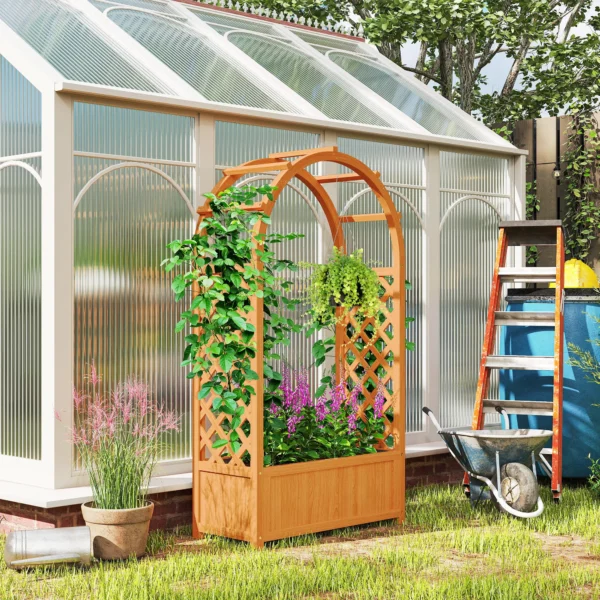 Verhoogde plantenbak met klimrek, gebogen dak trellis plantenbak hout, tuin trellis 83x36x145cm voor tuin balkon terras, bloempot voor klimplanten mandplanten, bloemen 2