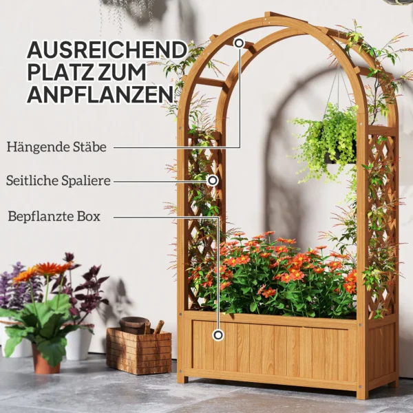 Verhoogde plantenbak met klimrek, gebogen dak trellis plantenbak hout, tuin trellis 83x36x145cm voor tuin balkon terras, bloempot voor klimplanten mandplanten, bloemen 5