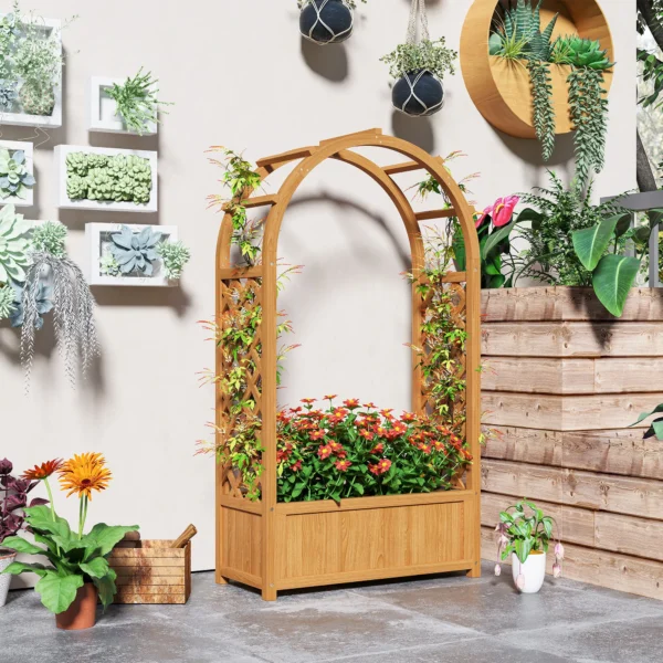 Verhoogde plantenbak met klimrek, gebogen dak trellis plantenbak hout, tuin trellis 83x36x145cm voor tuin balkon terras, bloempot voor klimplanten mandplanten, bloemen 9