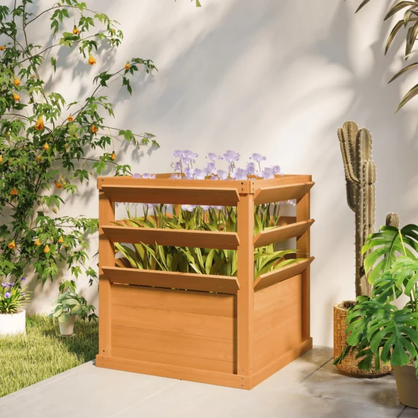 Verhoogde plantenbak met klimrek open bodem, trellis bloempot houten bloembak, tuin trellis 65x65x60cm voor tuin balkon, bloempot voor klimplanten mandplanten, bloemen 10