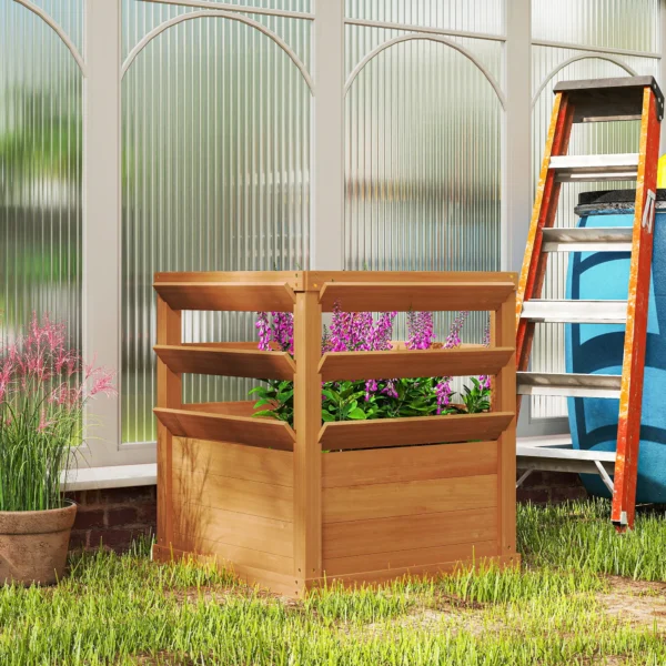 Verhoogde plantenbak met klimrek open bodem, trellis bloempot houten bloembak, tuin trellis 65x65x60cm voor tuin balkon, bloempot voor klimplanten mandplanten, bloemen 2