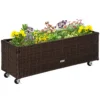 Verhoogde plantenbak poly rattan op wielen 94,5 x 31 x 36 cm, bloempot met afvoergaten, koffie bruin voor tuin & balkon 1