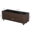 Verhoogde plantenbak poly rattan op wielen 94,5 x 31 x 36 cm, bloempot met afvoergaten, koffie bruin voor tuin & balkon 4