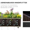 Verhoogde plantenbak poly rattan op wielen 94,5 x 31 x 36 cm, bloempot met afvoergaten, koffie bruin voor tuin & balkon 6