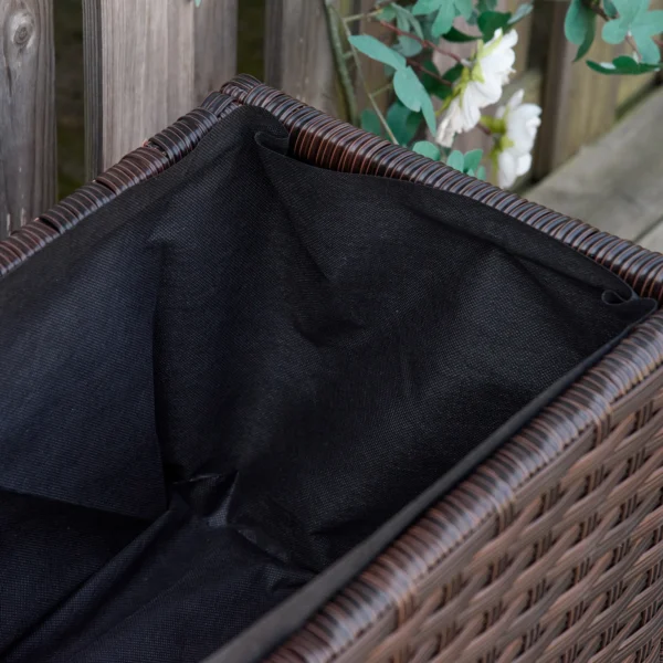 Verhoogde plantenbak poly rattan op wielen 94,5 x 31 x 36 cm, bloempot met afvoergaten, koffie bruin voor tuin & balkon 9