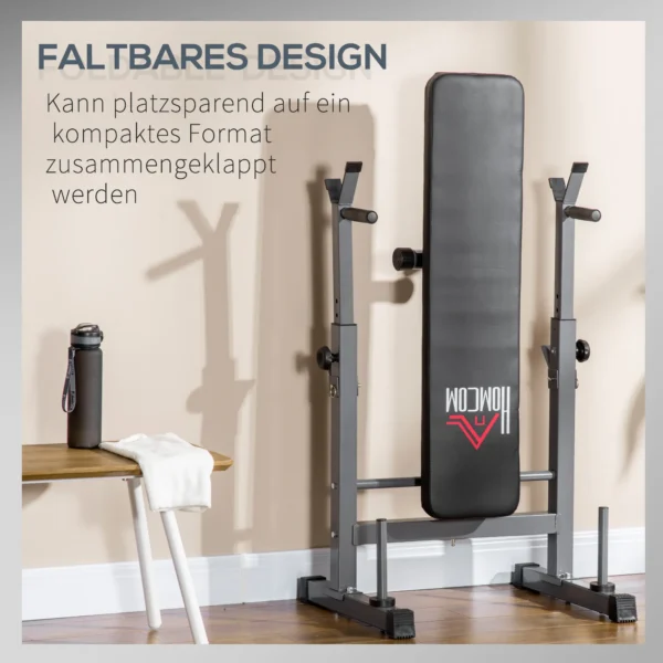 Verstelbare opvouwbare halterbank met halterrek fitnessbank voor thuis gemaakt van staal in zwart en grijs 7