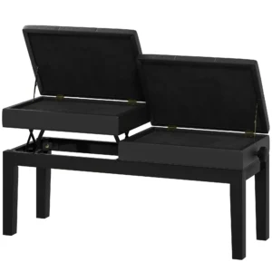 Verstelbare pianokruk met opbergruimte, pianobank tot 220 kg belastbaar, kunstleer, zwart, 105 x 37 x 48 58 cm 1