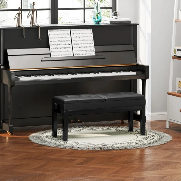 Verstelbare pianokruk met opbergruimte, pianobank tot 220 kg belastbaar, kunstleer, zwart, 105 x 37 x 48 58 cm 2