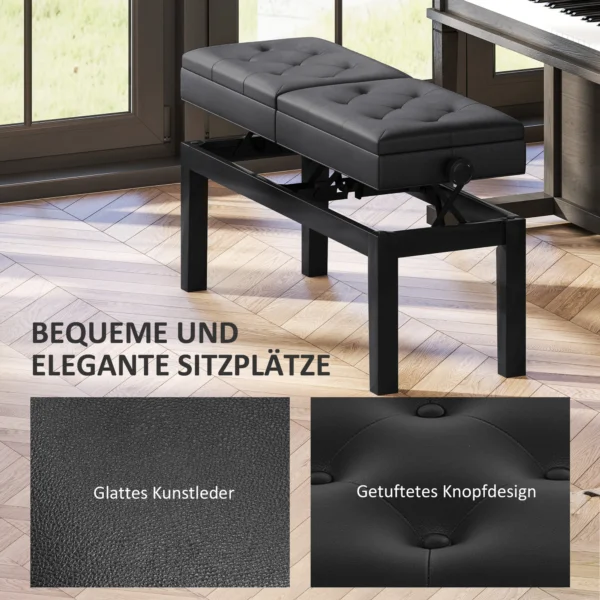 Verstelbare pianokruk met opbergruimte, pianobank tot 220 kg belastbaar, kunstleer, zwart, 105 x 37 x 48 58 cm 5