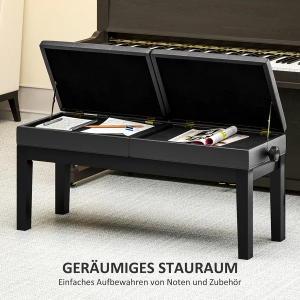Verstelbare pianokruk met opbergruimte, pianobank tot 220 kg belastbaar, kunstleer, zwart, 105 x 37 x 48 58 cm 6