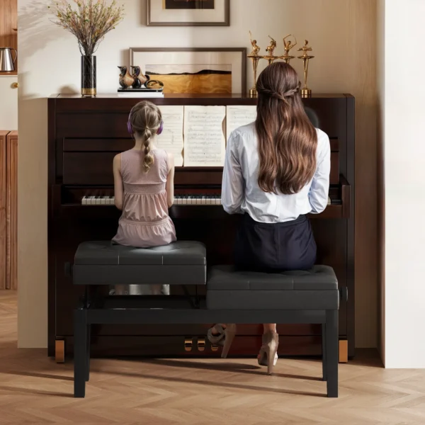 Verstelbare pianokruk met opbergruimte, pianobank tot 220 kg belastbaar, kunstleer, zwart, 105 x 37 x 48 58 cm 8