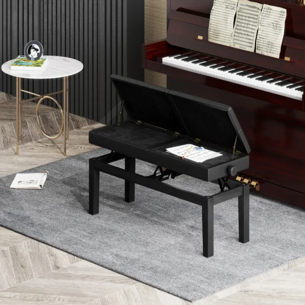 Verstelbare pianokruk met opbergruimte, pianobank tot 220 kg belastbaar, kunstleer, zwart, 105 x 37 x 48 58 cm 9
