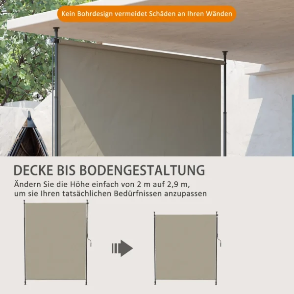 Verticale zonwering 200 x 292 cm, verstelbare zijzonwering, intrekbare zonwering, windscherm gemaakt van aluminium in zandkleur 5